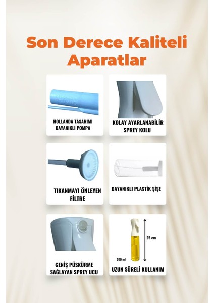 Sprey Yağdanlık, Zeytinyağına Uygun, Polarize Spreyleme, Airfry Için Uygun 300 ml modelleri