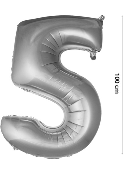 5 Yaş Rakam Folyo Balon, 100 cm - Gümüş