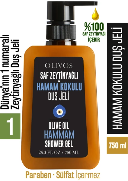 %100 Doğal Zeytinyağı Hamam Kokulu Zeytinyağlı Banyo Ve Duş Jeli Kuru Cilt Nemlendirici Ve Besleyici 750 ml