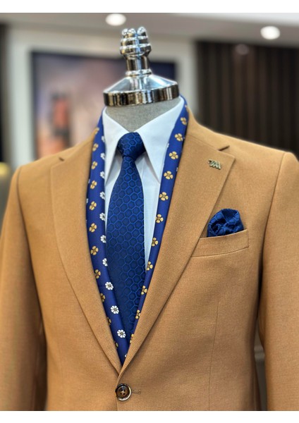 Italyan Stil Slim Fit Ceket Pantolon Takım Elbise Camel T11347 fiyatları