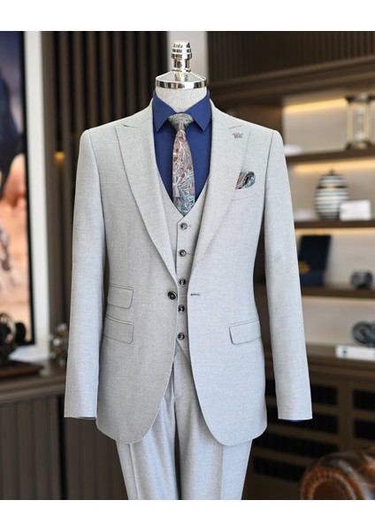 Italyan Stil Slim Fit Ceket Yelek Pantolon Takım Elbise Gri T11484 indirimleri