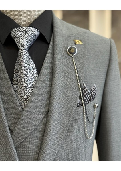 İtalyan stil slim fit erkek ceket yelek pantolon takım elbise Gri T10785 indirimleri