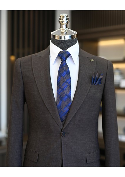 İtalyan stil slim fit erkek ceket yelek pantolon takım elbise kahverengi T11022 fırsatları