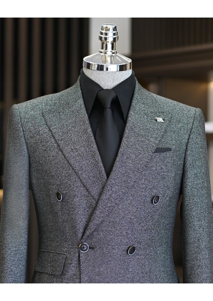 Italyan Stil Slim Fit Erkek Kruvaze Ceket Pantolon Takım Elbise Siyah T11557 modelleri