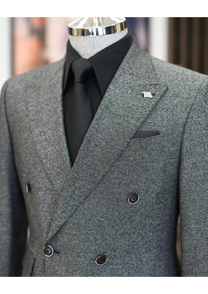 Italyan Stil Slim Fit Erkek Kruvaze Ceket Pantolon Takım Elbise Siyah T11557 indirimleri