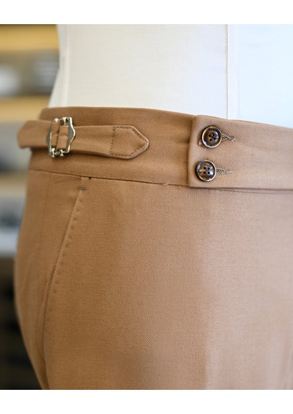 Italyan Stil Slim Fit Ceket Yelek Pantolon Takım Elbise Camel T11606