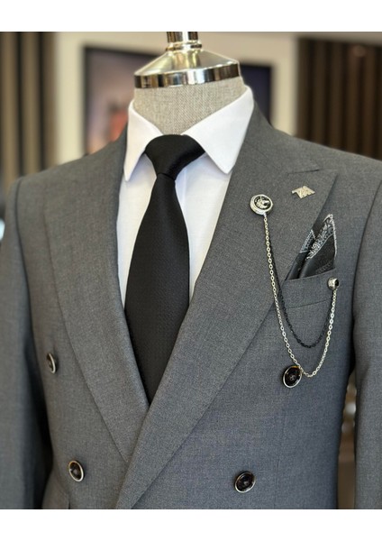 İtalyan stil kruvaze ceket pantolon erkek takım elbise gri T11097 fiyatları