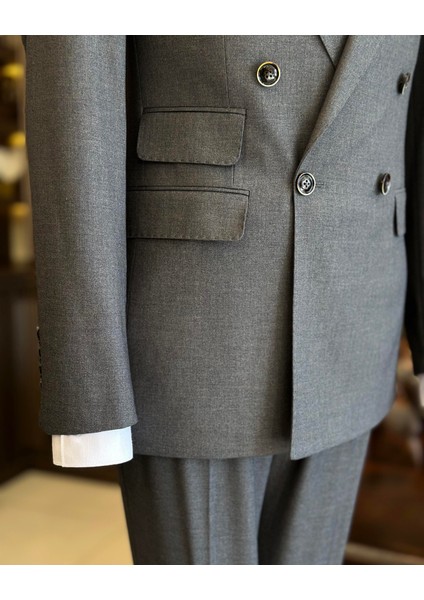 İtalyan stil kruvaze ceket pantolon erkek takım elbise gri T11097 modelleri