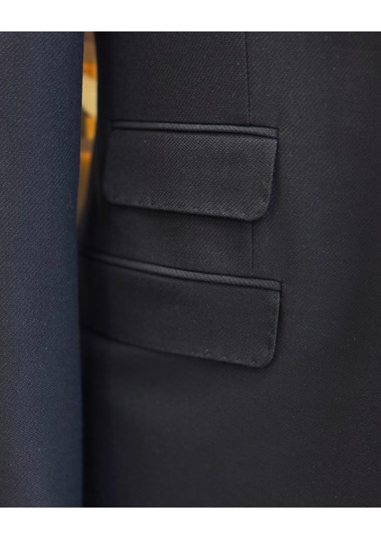 Italyan Stil Slim Fit Armür Desenli Ceket Yelek Pantolon Takım Elbise Lacivert T11489 indirimleri