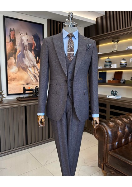 İtalyan stil ceket yelek pantolon erkek takım elbise bordo T11122