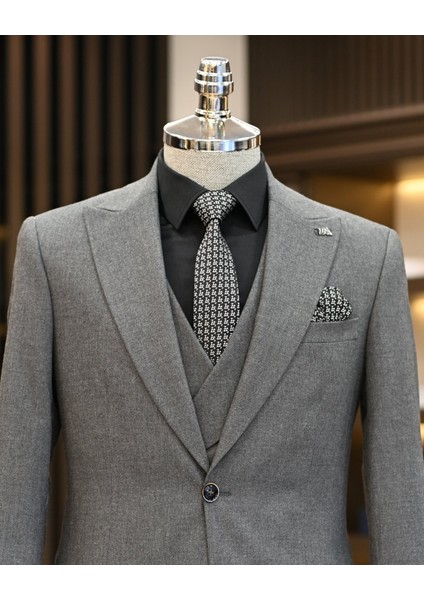 Italyan Stil Ceket Yelek Pileli Pantolon Takım Elbise Gri T11326 fırsatları