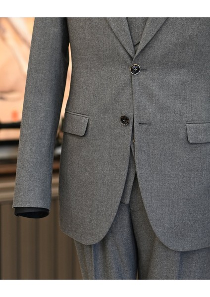 Italyan Stil Ceket Yelek Pileli Pantolon Takım Elbise Gri T11326 indirimleri