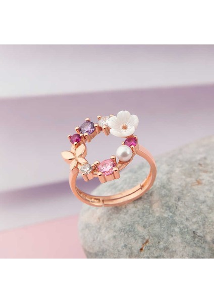 Serra Jewels Gümüş Ayarlanabilir Rose Manolya Çiçeği Kadın Yüzük