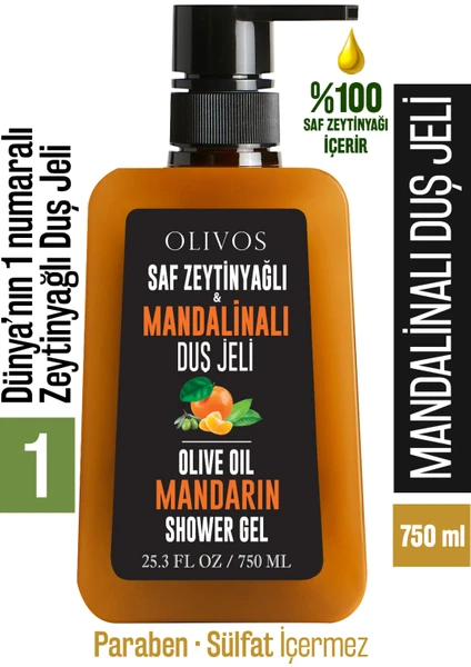 %100 Doğal Mandalina Ve Zeytinyağlı Banyo Ve Duş Jeli Kuru Cilt Nemlendirici Ve Besleyici 750 ml