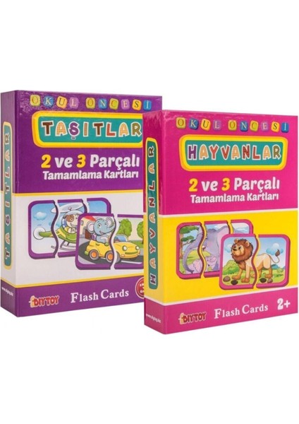 , Hayvan ve Taşıt Tamamlama, Zeka Kartları, 2 ve 3 Parçalı