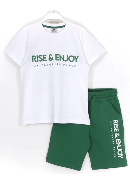 Rise Enjoy Slogan Baskılı Erkek Çocuk Yazlık 2'li Takım 8-15 Yaş Beyaz Yeşil 001-0001883