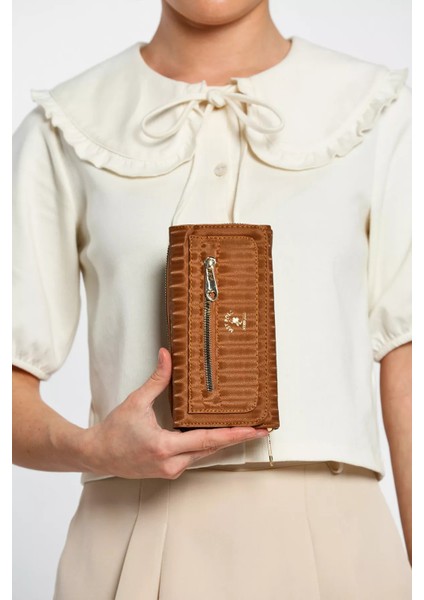 Taba Çok Bölmeli Kullanışlı Kendinden Çizgi Desenli Kadın Cüzdan P-00009369 fiyatları