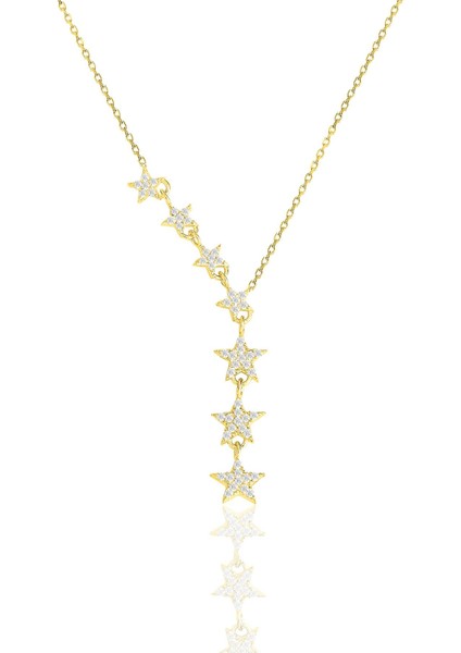 925 Ayar Gümüş Altın Yaldızlı 5 Karat Zirkon Taşlı Kolye – Kayan Yıldızlar Koleksiyonu