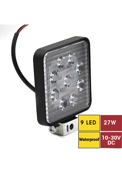 Çalışma Lambası 10V-30V 27W 9 LED Kare Siyah