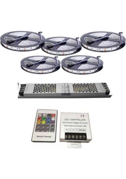 25 Metre Iç Rgb Şerit LED 25 Amper Ultra Slim Trafo Kumanda 3 Çip 5050 Double Pcb