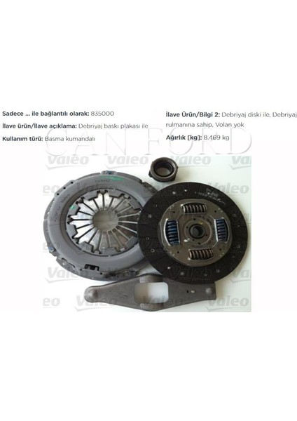 V184 Debriyaj Seti E.seviye (Çatal-Bilya-Set) 01> Valeo 826700