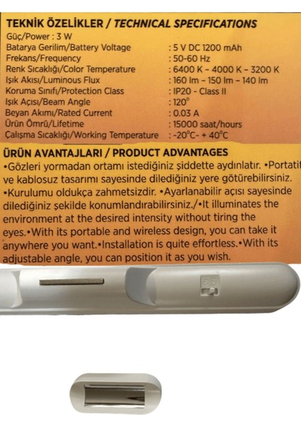 CT-5249 3W Beyaz-Günışığı-Sarı Işık (3 Farklı Renk Modu) Şarjlı Mıktanıslı Işık (2 Adet) indirimleri