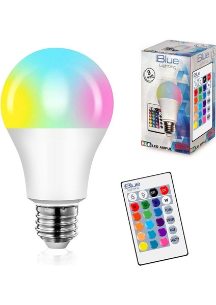 EC Shop Rgb LED Ampül 220V 9W E27 Kumandalı Animasyonlu Black Blue Lıghtıng