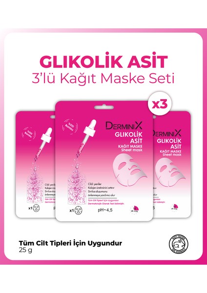 Glikolik Asit 3'lü Kağıt Maske Set