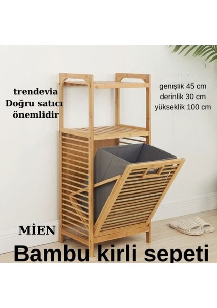 Raflı Bambu Kirli Sepeti Organizörü