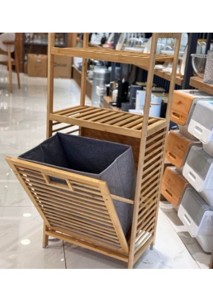 Raflı Bambu Kirli Sepeti Organizörü modelleri