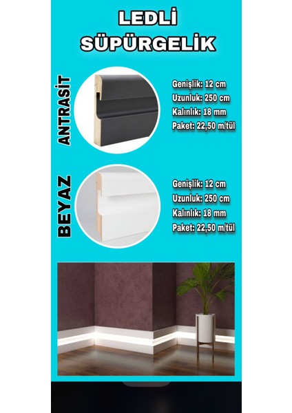 By Istanbul Yalı Serisi 12.5 mt Antrasit LED Kanallı Süpürgelik 12CM Pvc Süpürgelik fiyatları