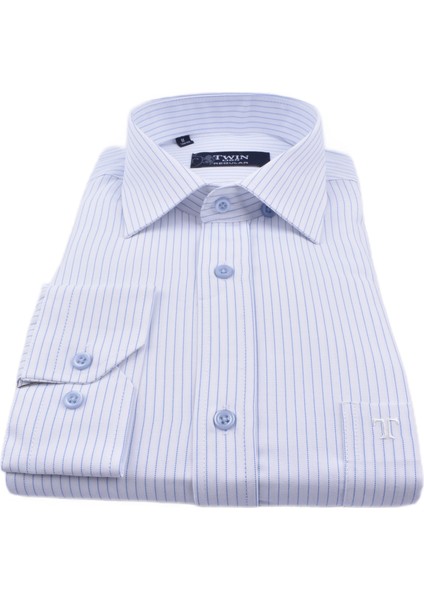 TWN-212 Regular Çizgili Gömlek /mavi/xxl