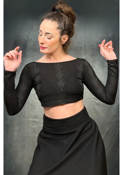 Crop Kendinden Desenli Bluz