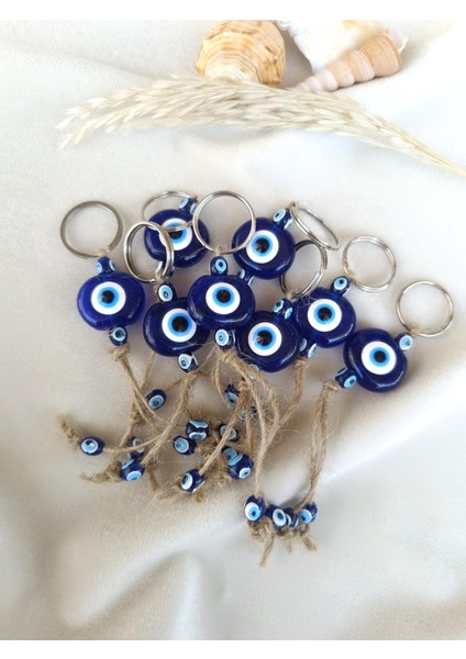 Nazar Boncuk Anahtarlık 5 Adet Kötü Göz Kovucu Nazar Hand Made Hasır Mavi Boncuklu Nazarlı Araba Süsü