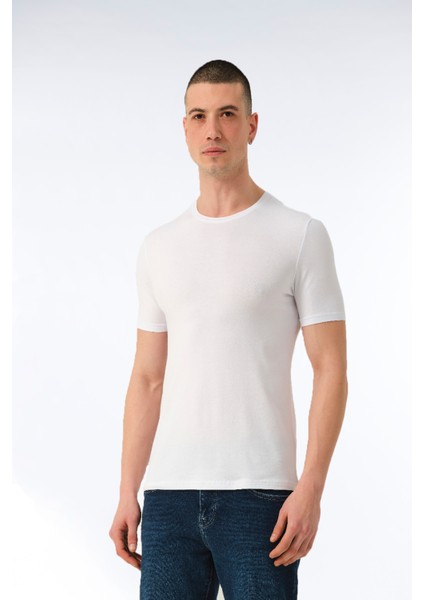Erkek Pamuklu Süprem Penye Kısa Kollu Sıfır Yaka Günlük Likralı Tişört - 1057