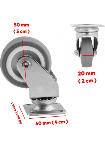Mobilya Ofis Koltuk Tekeri Vidalı Yük Taşıma Alışveriş Sepeti Tablalı Teker 50 mm x 20 mm Gri modelleri