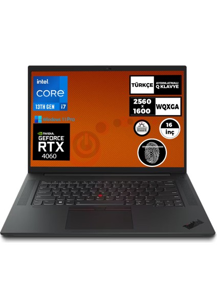 Mws Thinkpad P1 Gen 6 I7-13800H 16GB 1tb SSD 8gb Rtx 4060 16" Wqxga Windows 11 Pro Taşınabilir Iş Istasyonu 21FV000GTX 002