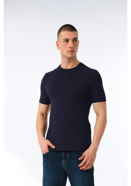 Erkek Pamuklu Süprem Penye Kısa Kollu Sıfır Yaka Günlük Likralı Tişört - 1057