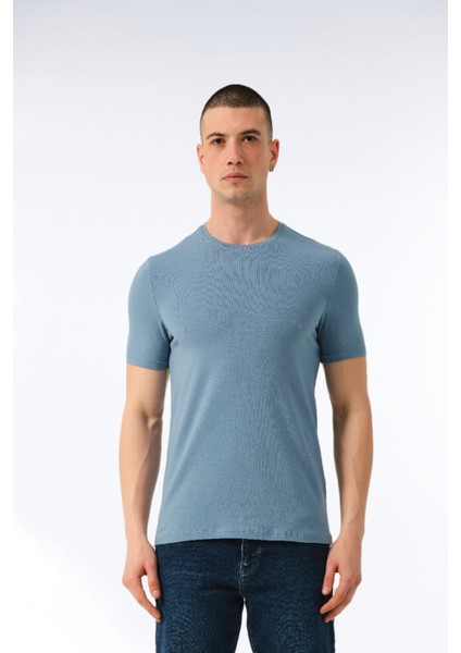 Erkek Pamuklu Süprem Penye Kısa Kollu Sıfır Yaka Günlük Likralı Tişört - 1057