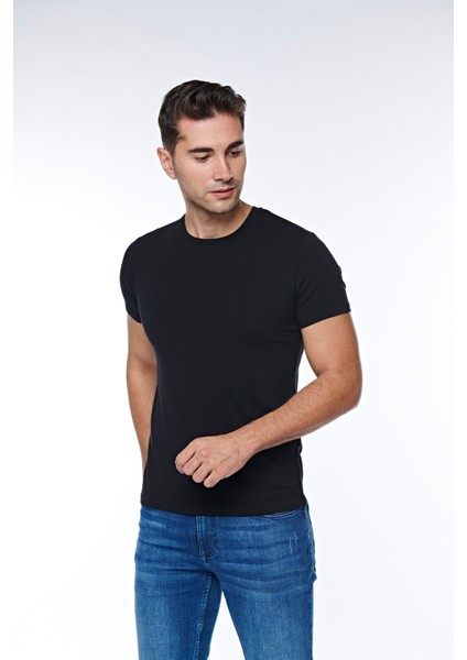 Erkek Pamuklu Süprem Penye Kısa Kollu Sıfır Yaka Günlük Likralı Tişört - 1057