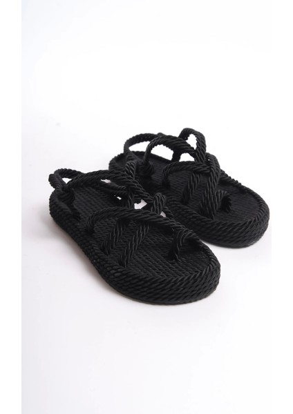 Milena Kauçuk Tabanlı Kadın Halat Siyah Sandalet fiyatları