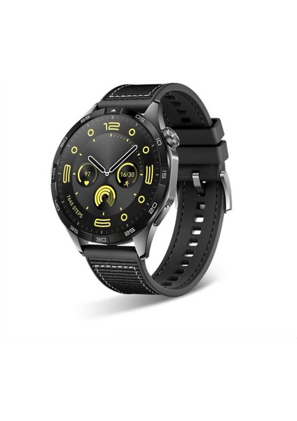 Huawei Watch Gt4 (46MM) Için Spor Örgü Desenli Dikişli Silikon KORDON-102 Siyah