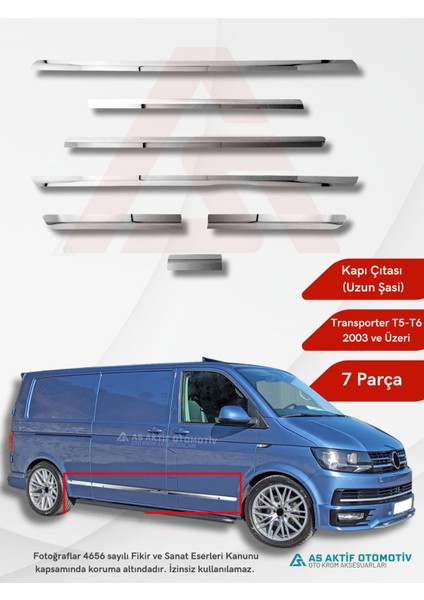 Volkswagen Transporter T5 Van Yan Kapı Çıtası (Uzun Şasi) 7 Parça 2003 ve Üzeri Krom Paslanmaz Çelik