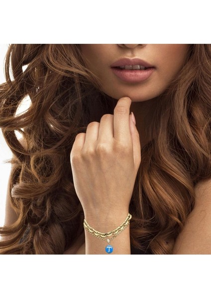 Mine Sallantılı T Harfli Çift Zincir Modern Yeşil Altın Bileklik