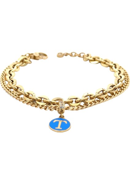 Mine Sallantılı T Harfli Çift Zincir Modern Yeşil Altın Bileklik modelleri