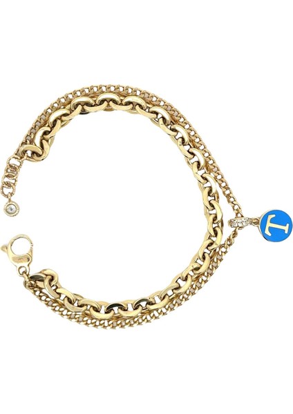 Mine Sallantılı T Harfli Çift Zincir Modern Yeşil Altın Bileklik fırsatları