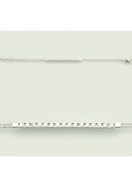 Zirkon Taşlı Suyolu Beyaz Altın Bileklik