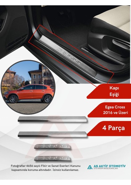 Fiat Egea Hb-Cross Uyumlu Kapı Eşiği 4 Parça 2016 ve Üzeri Krom Paslanmaz Çelik