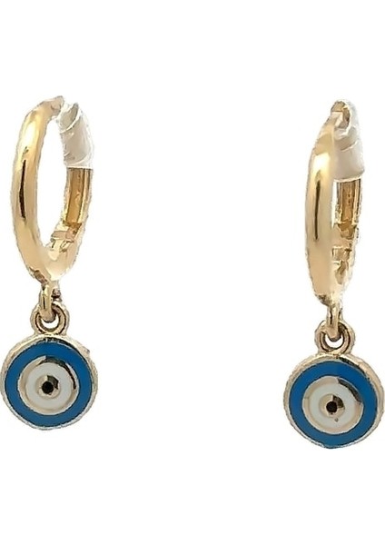 Mine Sallantılı Nazarlık Figürlü Halka Altın Çocuk Küpe