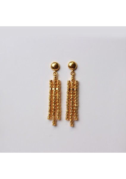 Dorika Top Top Desenli Üç Sıra Sarı Küpe